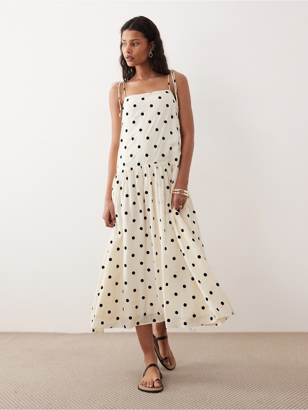 ASOS Kiss The Sky Imani dropped waist maxi dress in black polka dots